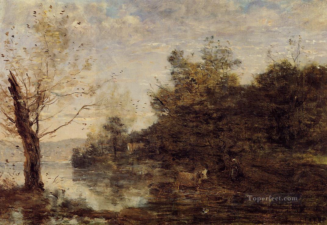Cowherd by the Water Jean Baptiste Camille Corot brook Oil Paintings